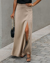Kallie Satin Slit Maxi Skirt - Golden Taupe Oshnow