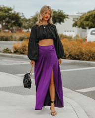 Kallie Satin Slit Maxi Skirt - Purple Oshnow