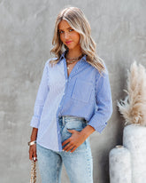 Kalvin Cotton Colorblock Button Down Top Oshnow