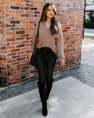 Kambree Cotton Blend Collared Knit Top - Almond Oshnow