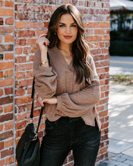 Kambree Cotton Blend Collared Knit Top - Almond Oshnow