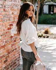Kambree Cotton Blend Collared Knit Top - Ivory Oshnow