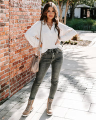Kambree Cotton Blend Collared Knit Top - Ivory Oshnow