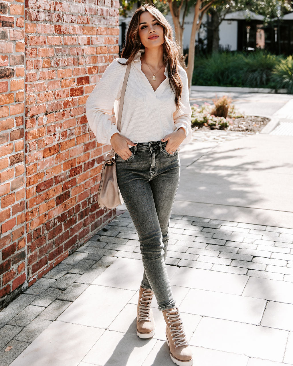Kambree Cotton Blend Collared Knit Top - Ivory Oshnow