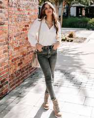 Kambree Cotton Blend Collared Knit Top - Ivory Oshnow