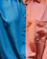 Kamia Satin Colorblock Button Down Blouse - Teal Copper Oshnow