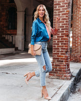 Kamia Satin Colorblock Button Down Blouse - Teal Copper Oshnow