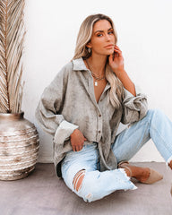Kamryn Corduroy Button Down Pocket Top - Silver Olive Oshnow