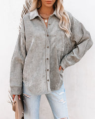 Kamryn Corduroy Button Down Pocket Top - Silver Olive Oshnow