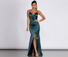 Karen Satin Wrap Formal Gown Oshnow