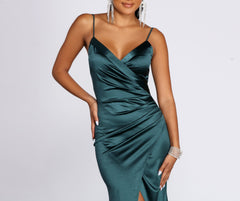 Karen Satin Wrap Formal Gown Oshnow