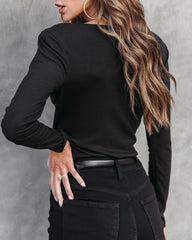 Karmita Ribbed Plunge Bodysuit - Black Oshnow