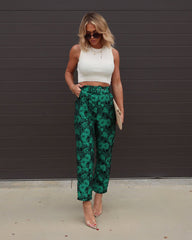 Karol Floral Pocketed Belted Pants - Green Oshnow