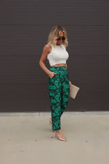Karol Floral Pocketed Belted Pants - Green Oshnow