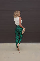 Karol Floral Pocketed Belted Pants - Green Oshnow