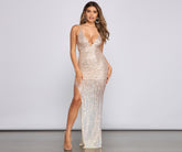 Katharina Formal High Slit Sequin Dress Oshnow