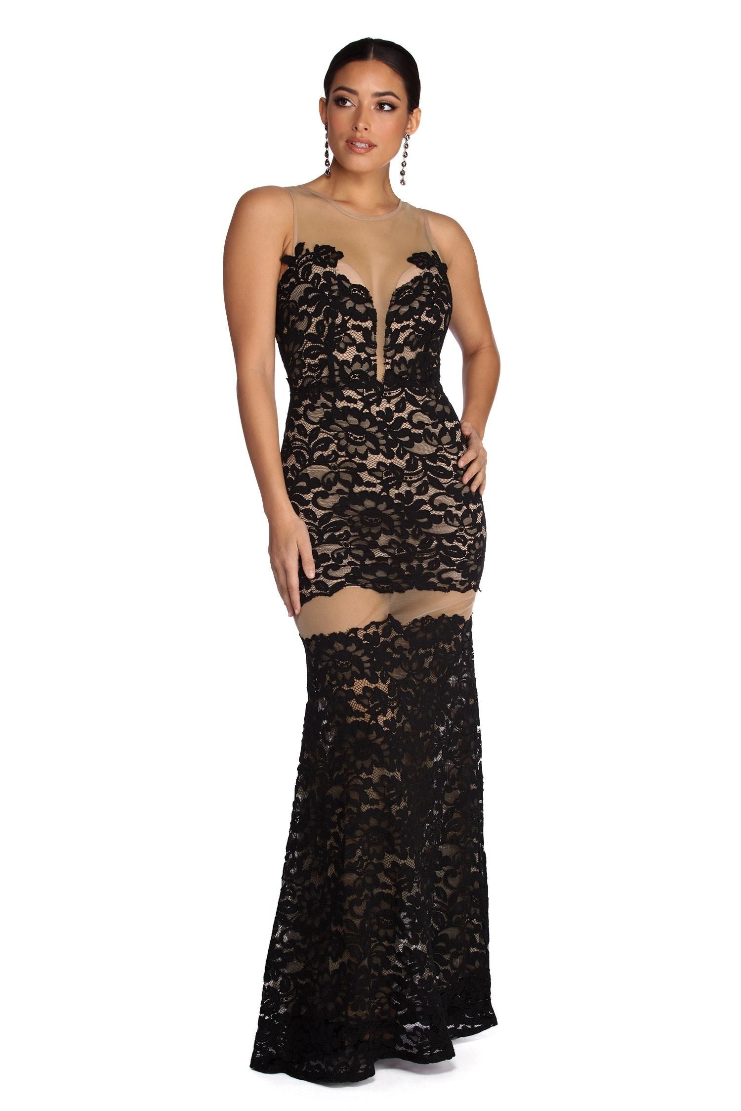 Katherine Formal Illusion Lace Dress Oshnow