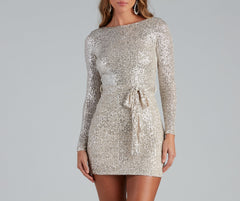 Kayce Sequin Tie-Waist Party Dress Oshnow
