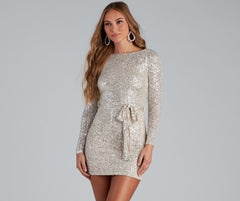 Kayce Sequin Tie-Waist Party Dress Oshnow