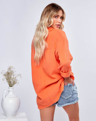 Keane Cotton Frayed Button Down Top - Orange Oshnow