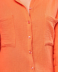 Keane Cotton Frayed Button Down Top - Orange Oshnow