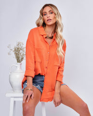 Keane Cotton Frayed Button Down Top - Orange Oshnow