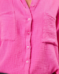 Keane Cotton Frayed Button Down Top - Pink Oshnow