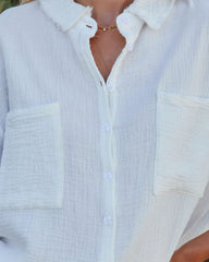 Keane Cotton Frayed Button Down Top - White Oshnow