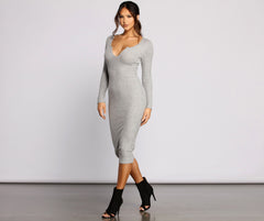 Keepin' Knit Simple Ribbed Midi Dress Oshnow