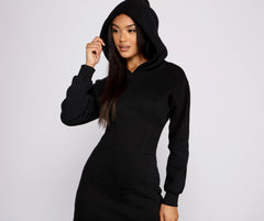 Keeping Knit Casual Hoodie Mini Dress Oshnow