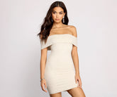 Keeping Knit Casual Off the Shoulder Ribbed Mini Dress Oshnow