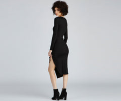 Keeping Knit Trendy Ribbed Midi Dress Oshnow