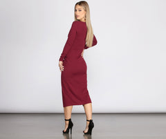 Keily Formal Ruched Crepe Midi Dress Oshnow