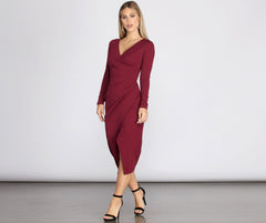 Keily Formal Ruched Crepe Midi Dress Oshnow