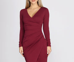 Keily Formal Ruched Crepe Midi Dress Oshnow