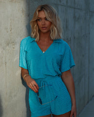 Keith Drawstring Pocketed Shorts - Aqua Blue Oshnow