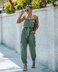 Kelly Strapless Pocketed Utility Jumpsuit - Olive Oshnow