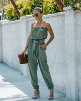 Kelly Strapless Pocketed Utility Jumpsuit - Olive Oshnow