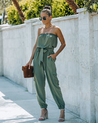 Kelly Strapless Pocketed Utility Jumpsuit - Olive Oshnow