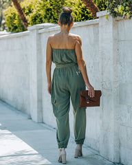 Kelly Strapless Pocketed Utility Jumpsuit - Olive Oshnow