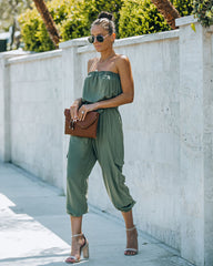 Kelly Strapless Pocketed Utility Jumpsuit - Olive Oshnow