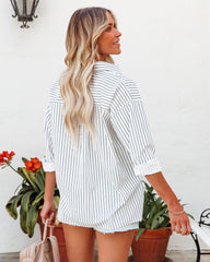 Kendall Cotton Striped Button Down Top - White Navy Oshnow