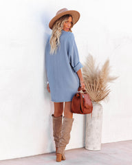 Kennedy Cotton Pocketed Button Down Tunic - Blue Shadow Oshnow