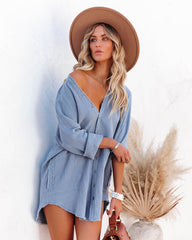 Kennedy Cotton Pocketed Button Down Tunic - Blue Shadow Oshnow