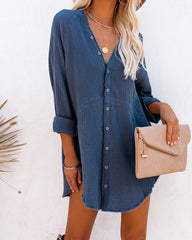Kennedy Cotton Pocketed Button Down Tunic - Denim Oshnow