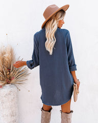 Kennedy Cotton Pocketed Button Down Tunic - Denim Oshnow