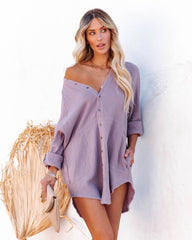 Kennedy Cotton Pocketed Button Down Tunic - Lavender Oshnow