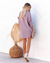 Kennedy Cotton Pocketed Button Down Tunic - Lavender Oshnow
