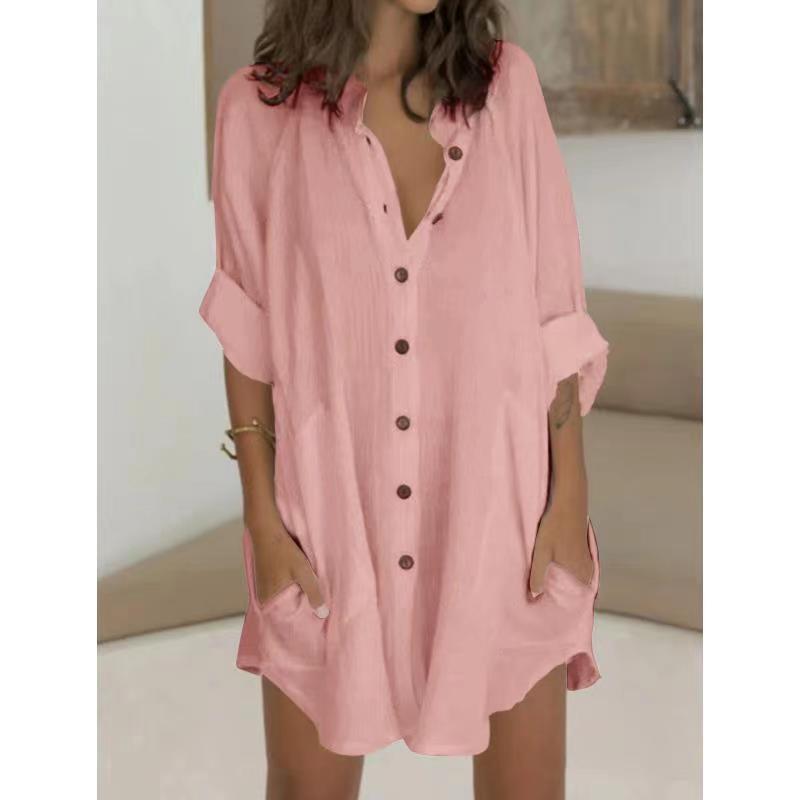 Kennedy Cotton Pocketed Button Down Tunic - Rose Dust Oshnow