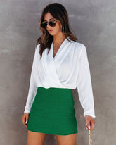 Kennedy Tweed Frayed Mini Skirt - Emerald Oshnow